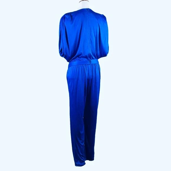 L Rothschild Vintage Jumpsuit Royal Blue Beaded Embellished Belted - Picture 10 of 11